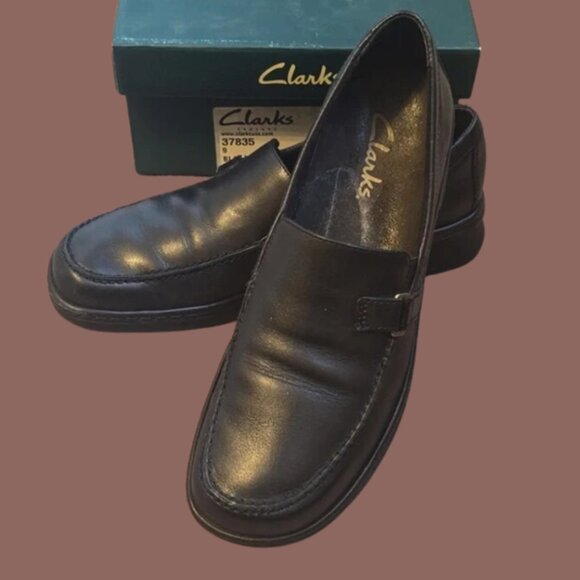 Clarks England Black Lea Leather Slip on Loafer sz 9 M IOB - Picture 1 of 13